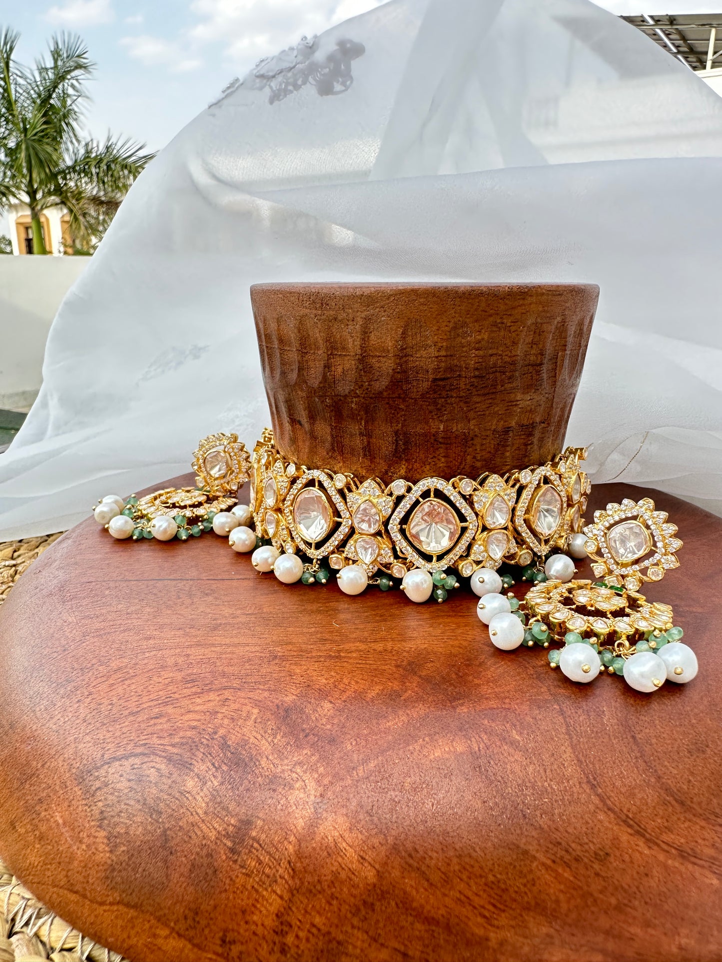 Sofi Polki Necklace with earrings