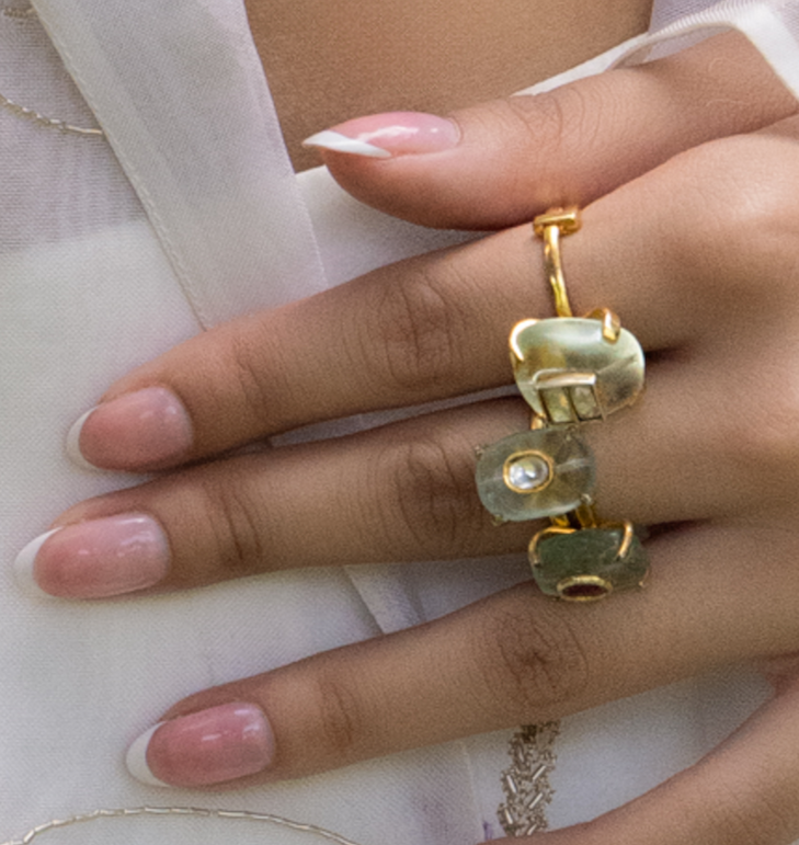 Tia Polki Ring in White Polki