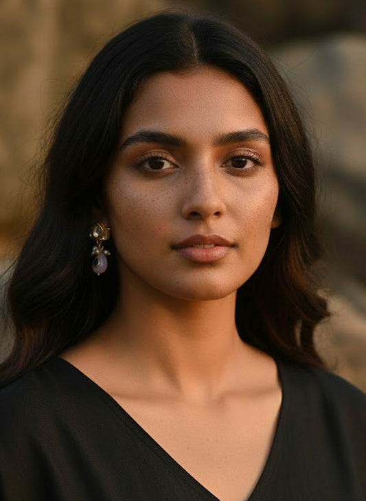 Silver Kamla Earring in pink quartz