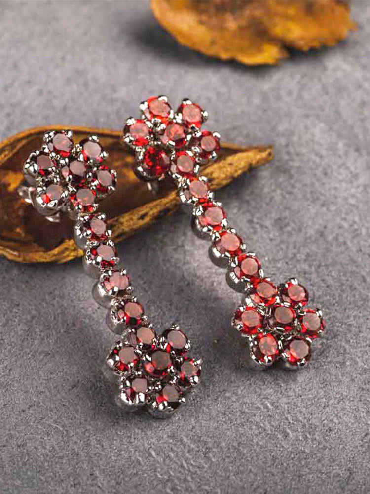 SILVER FLORAL GARNET DANGLER