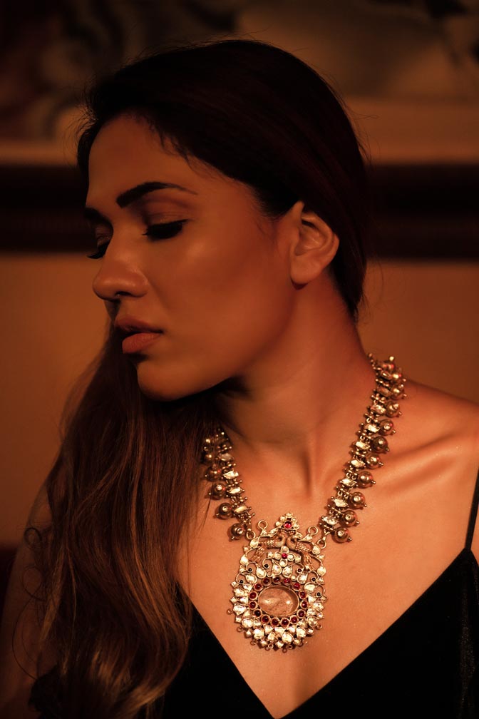 SILVER BRIDAL COUTURE KUNDAN NECKLACE SET