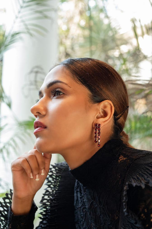 SILVER GARNET DANGLERS