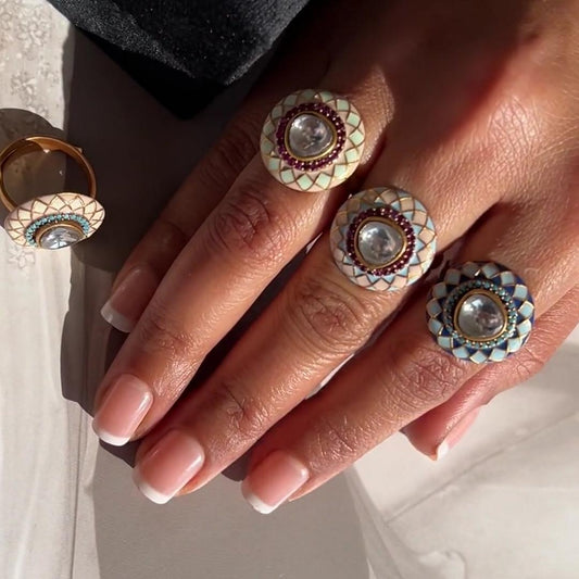 Pure Silver With White Enamel Sai Ring