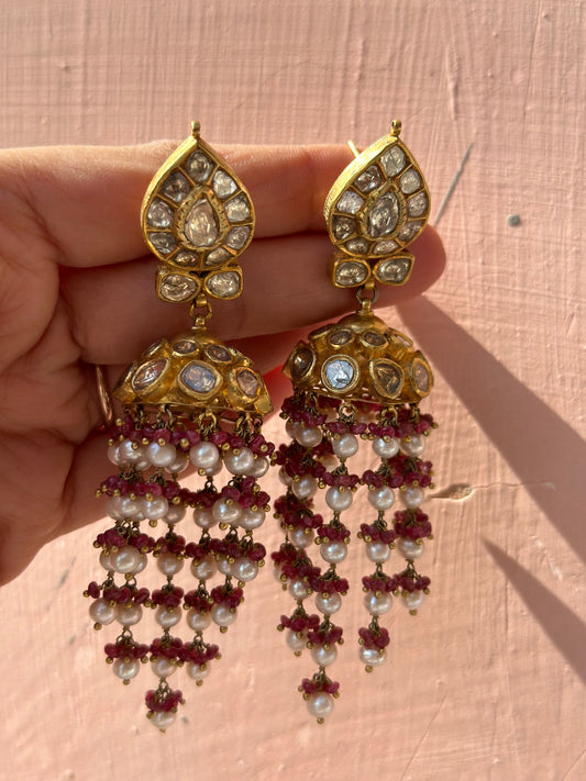 24kt and 18kt mix Gold Polki Jhumki