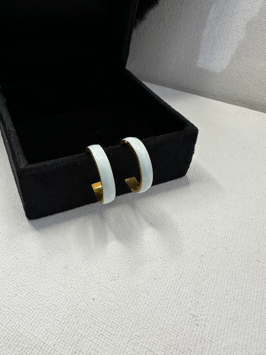 Silver Hoop Earrings In Blue Enamel