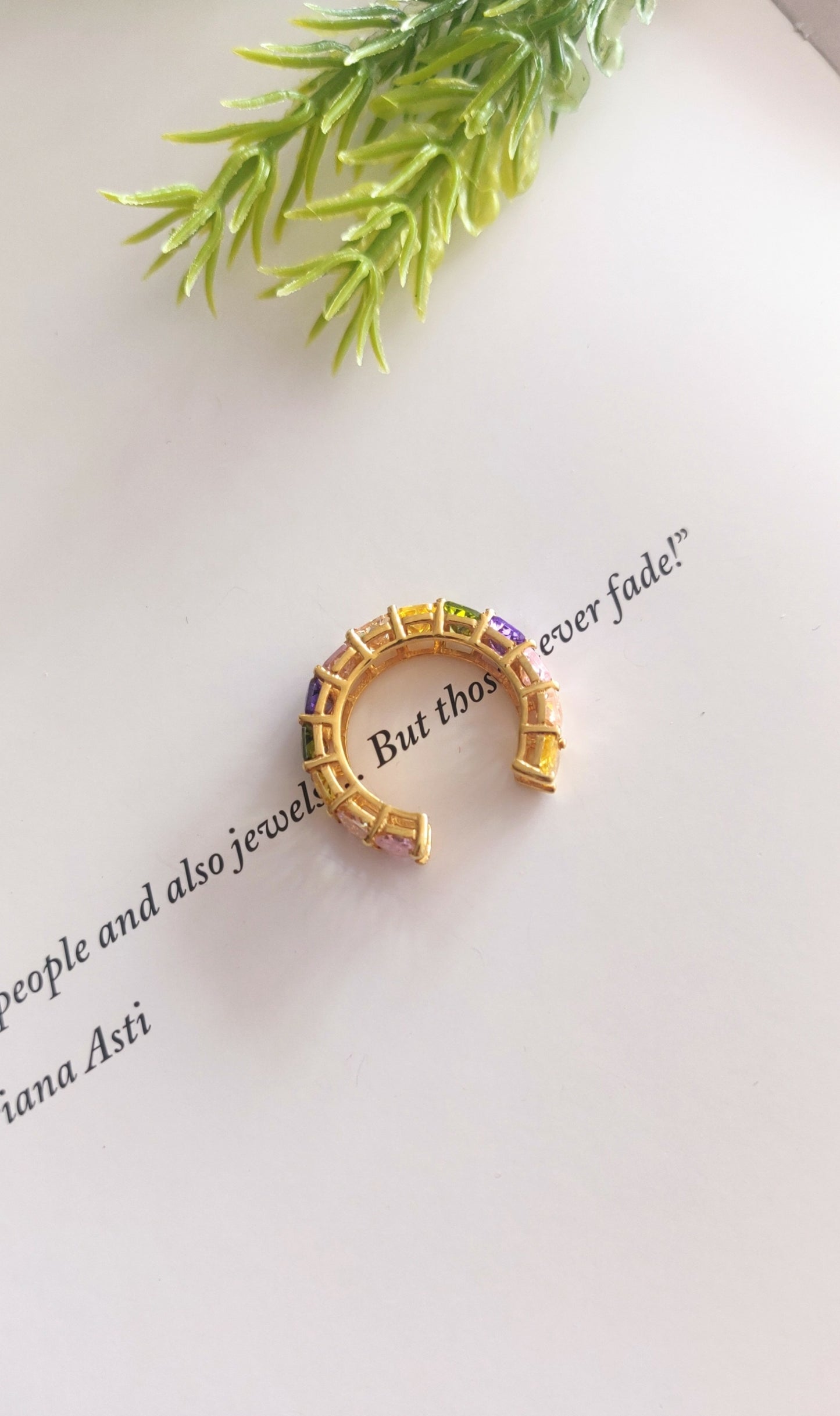 Multi Tone Crystal SS Ring