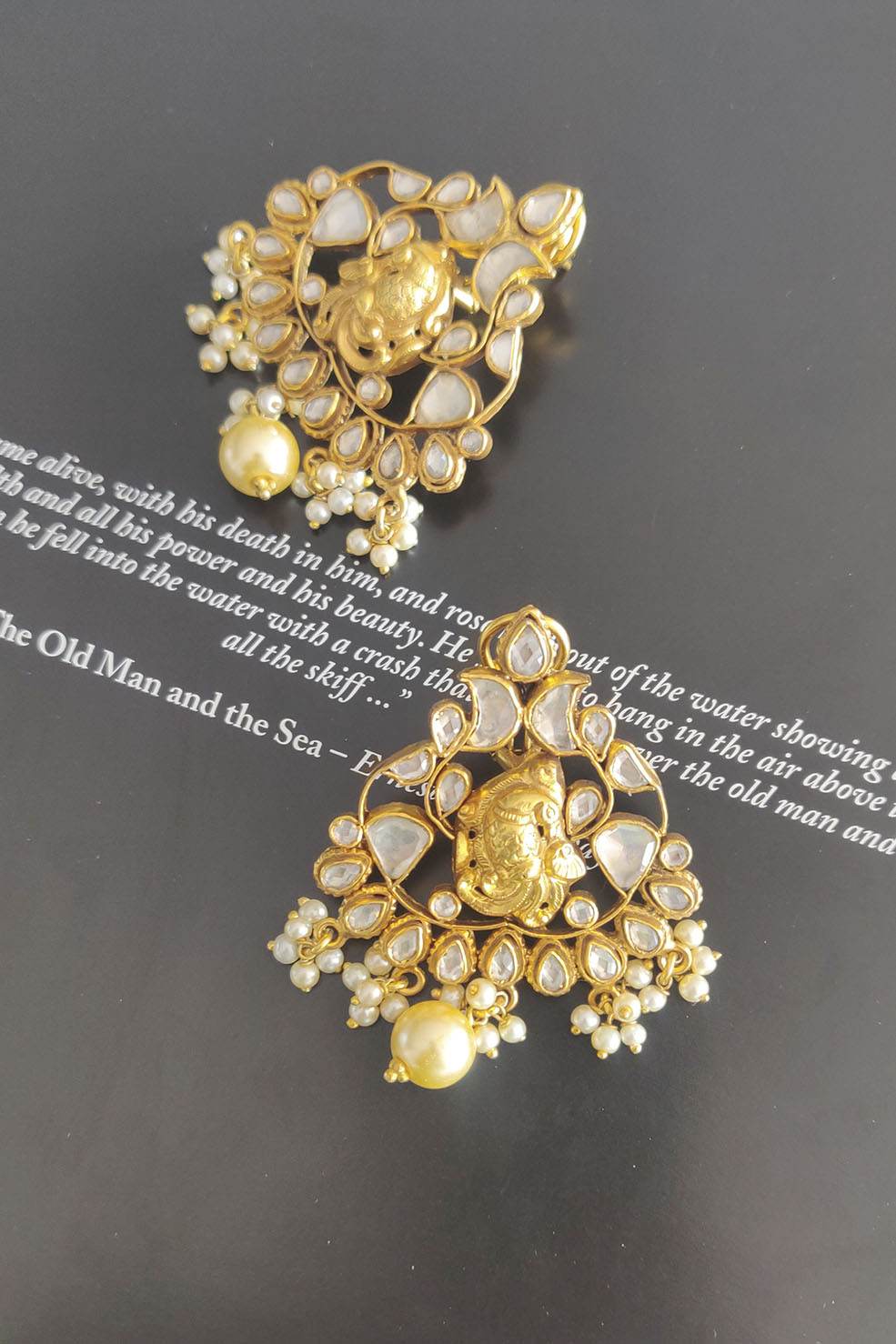 Silver Darpan Earrings with Pearls