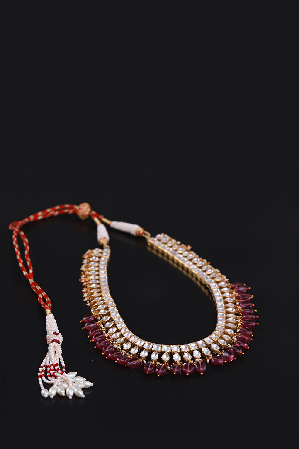 Silver Gulmukh Polki Necklace with Earrings