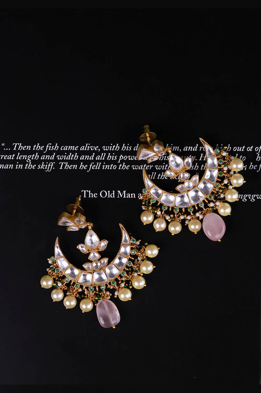 Silver Eva Chaand Bali in Rose Quartz