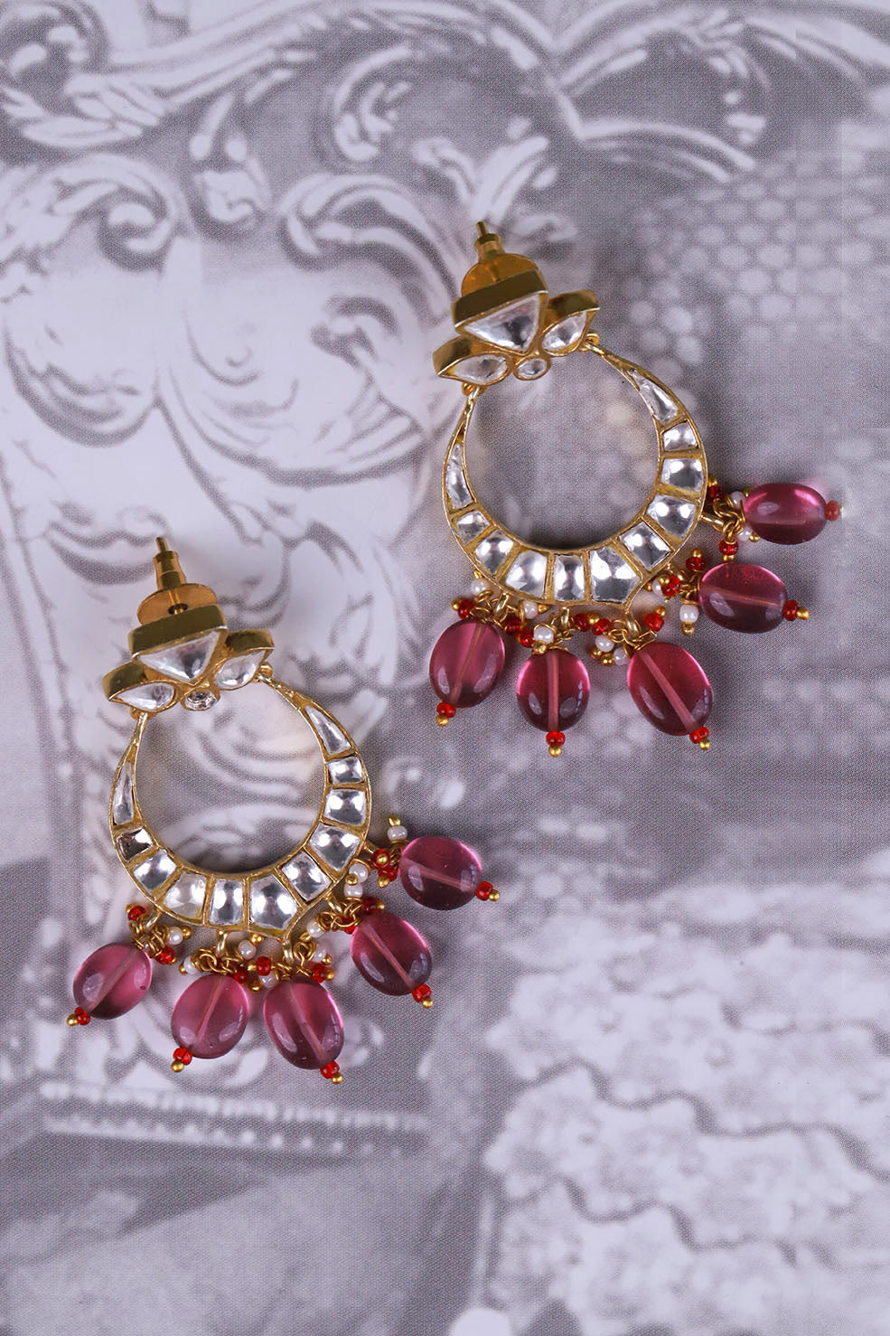 Silver Gulmukh Polki Necklace with Earrings
