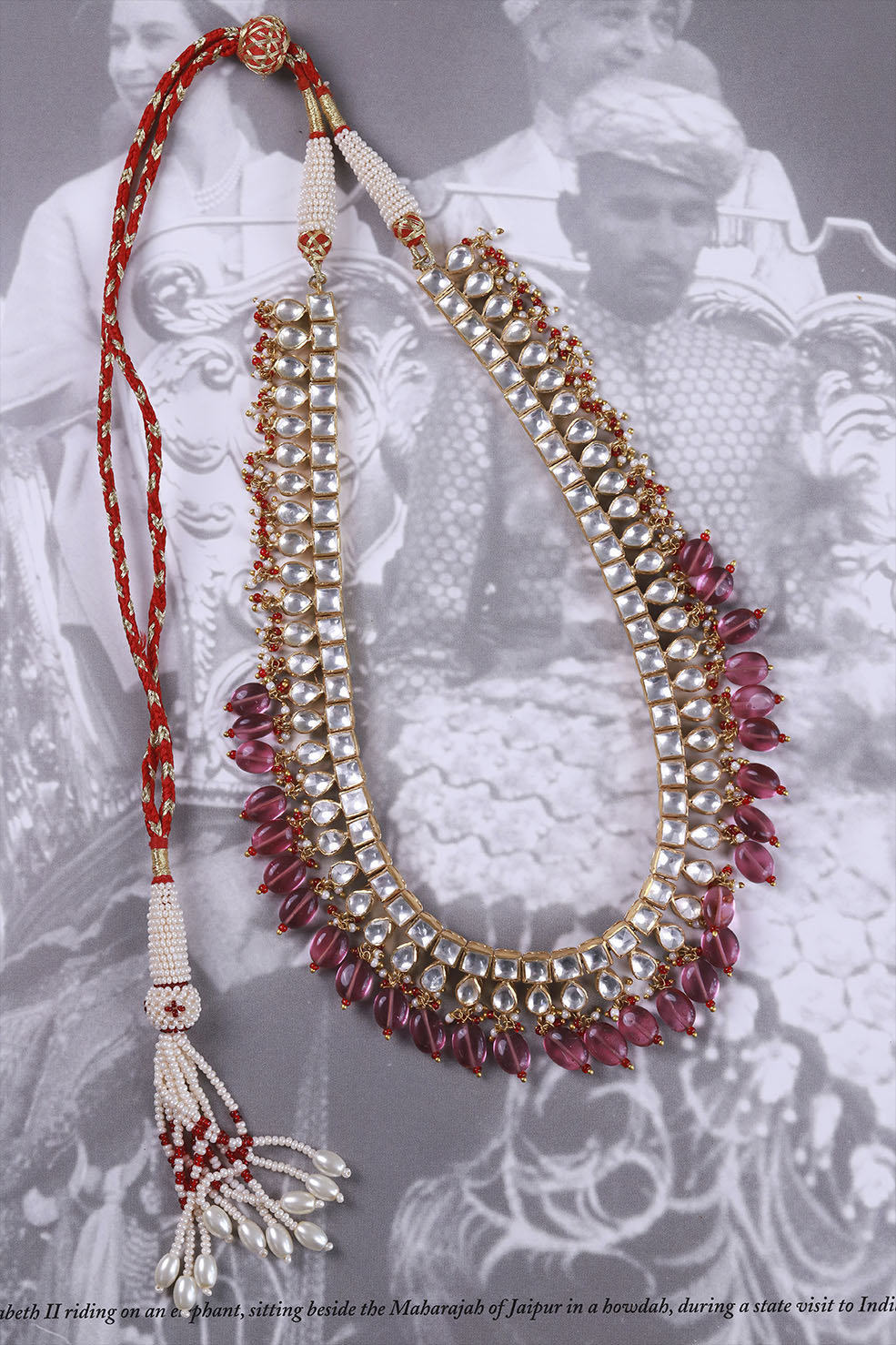 Silver Gulmukh Polki Necklace with Earrings