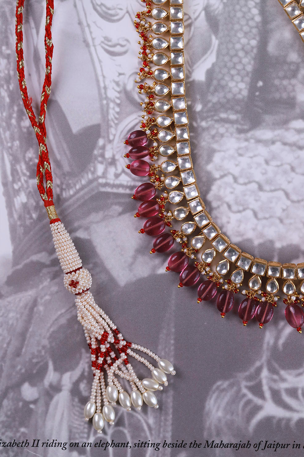 Silver Gulmukh Polki Necklace with Earrings