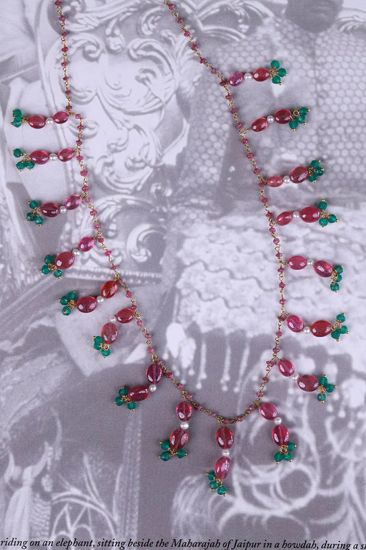 Silver Gulaal Gemstone Necklace