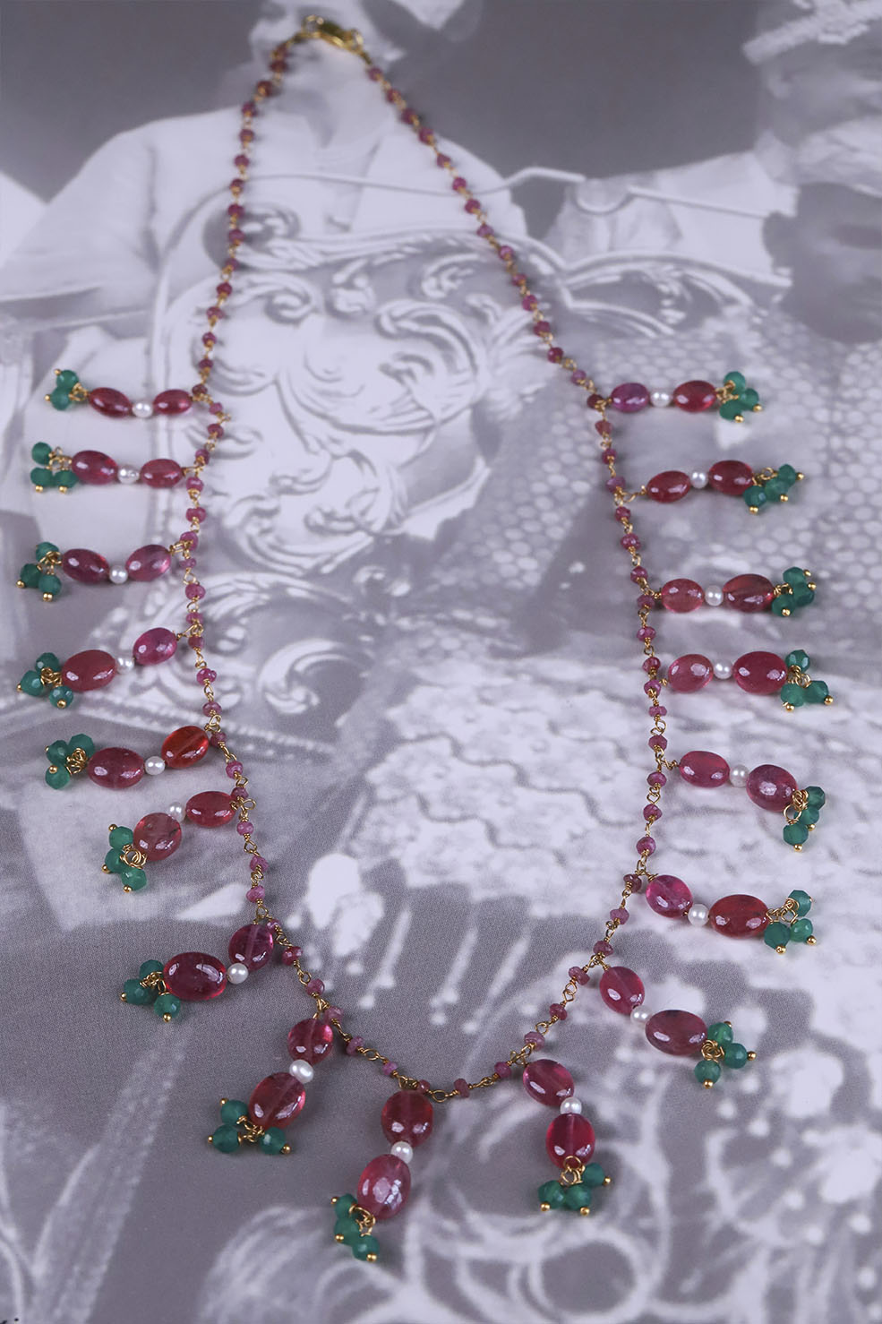 Silver Gulaal Gemstone Necklace