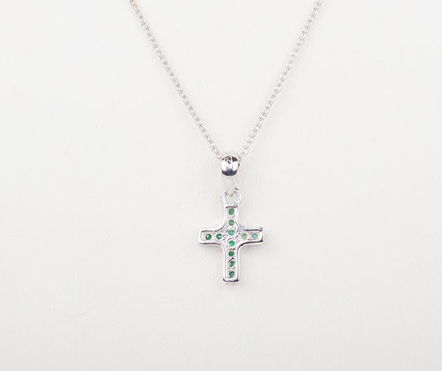 Silver Emerald Studded Cross Pendant