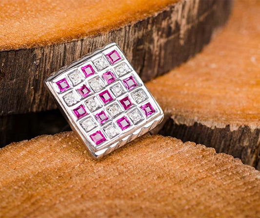 Silver Checkered Ruby Cufflink