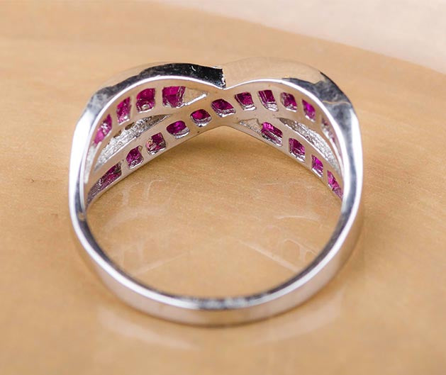 Silver Crisscross Ruby Ring