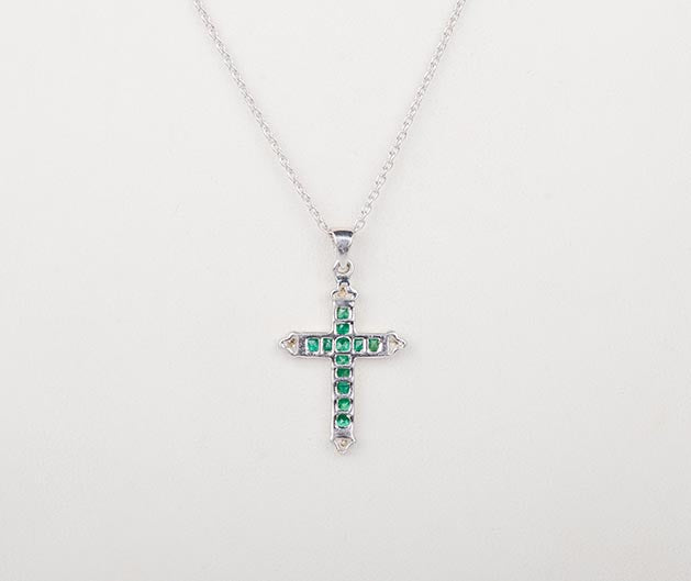Silver Green Cross Pendant