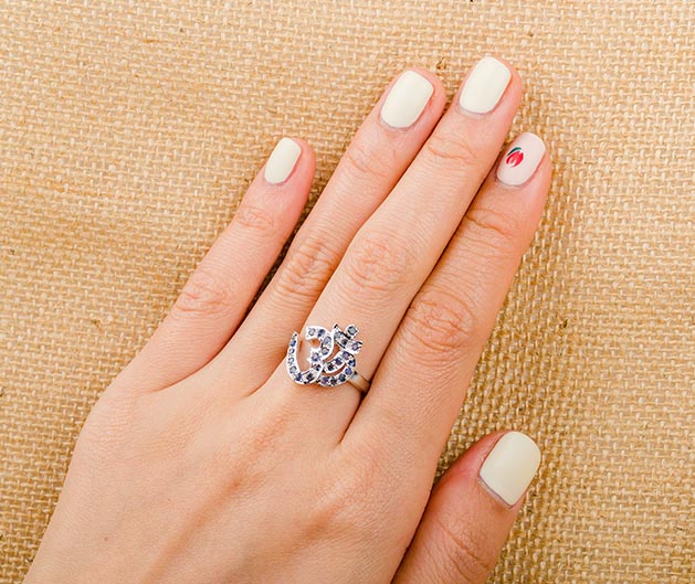 Silver Om Sapphire Ring