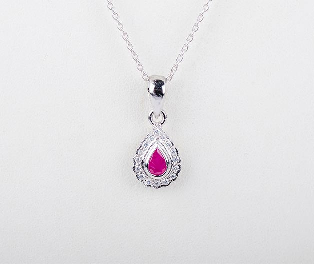 Silver Pear Ruby Pendant