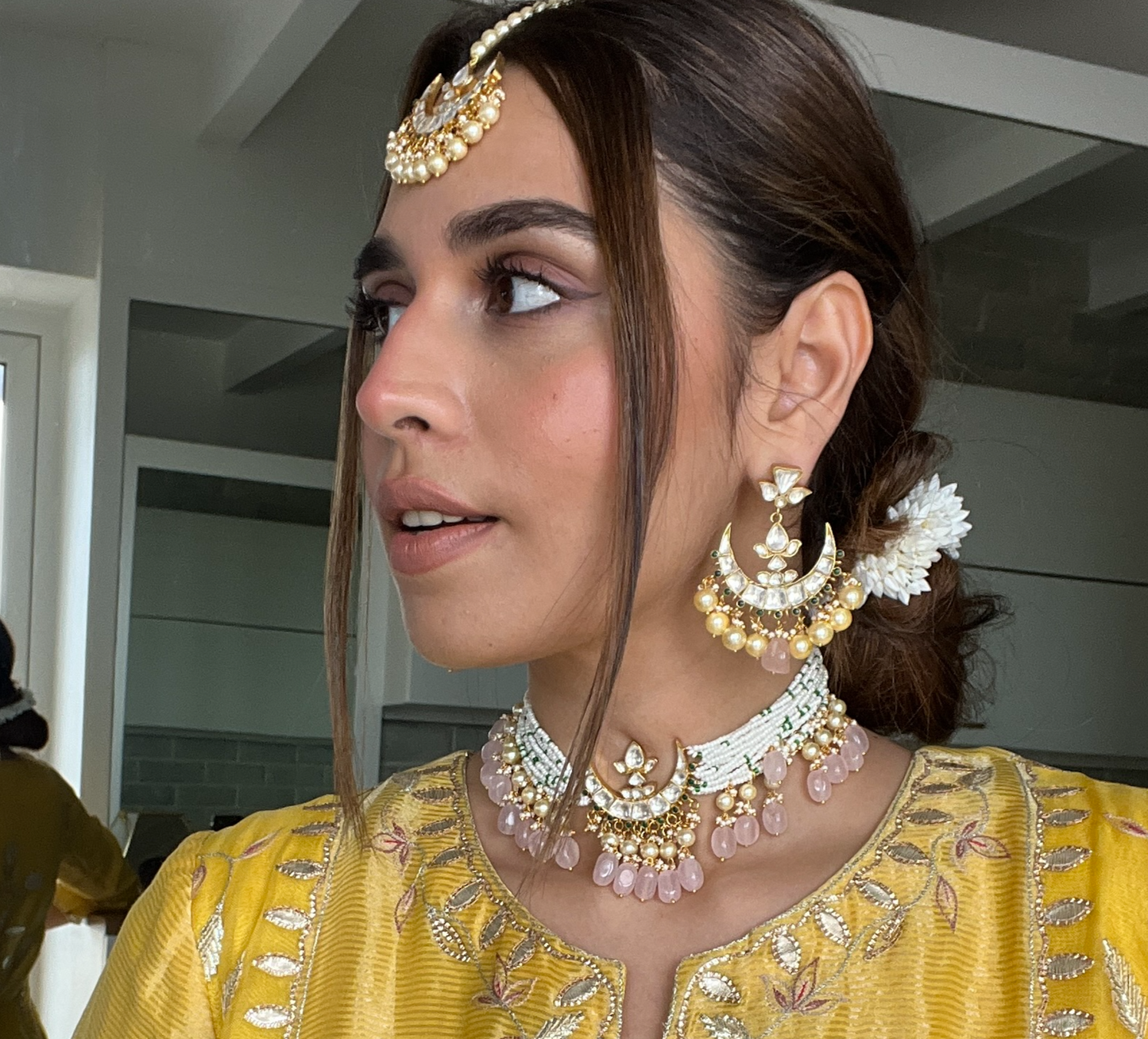 Silver Eva Necklace Set with Earrings Maangtika