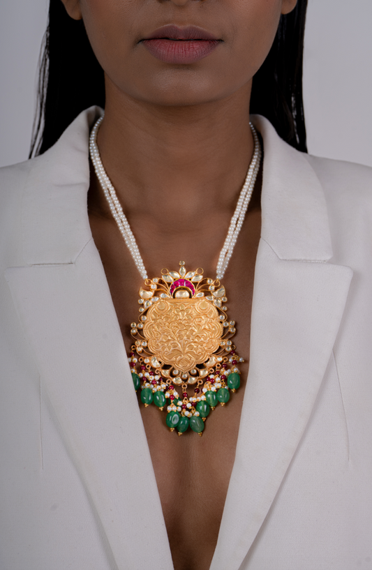 Silver Polki Raani Haar with Earrings