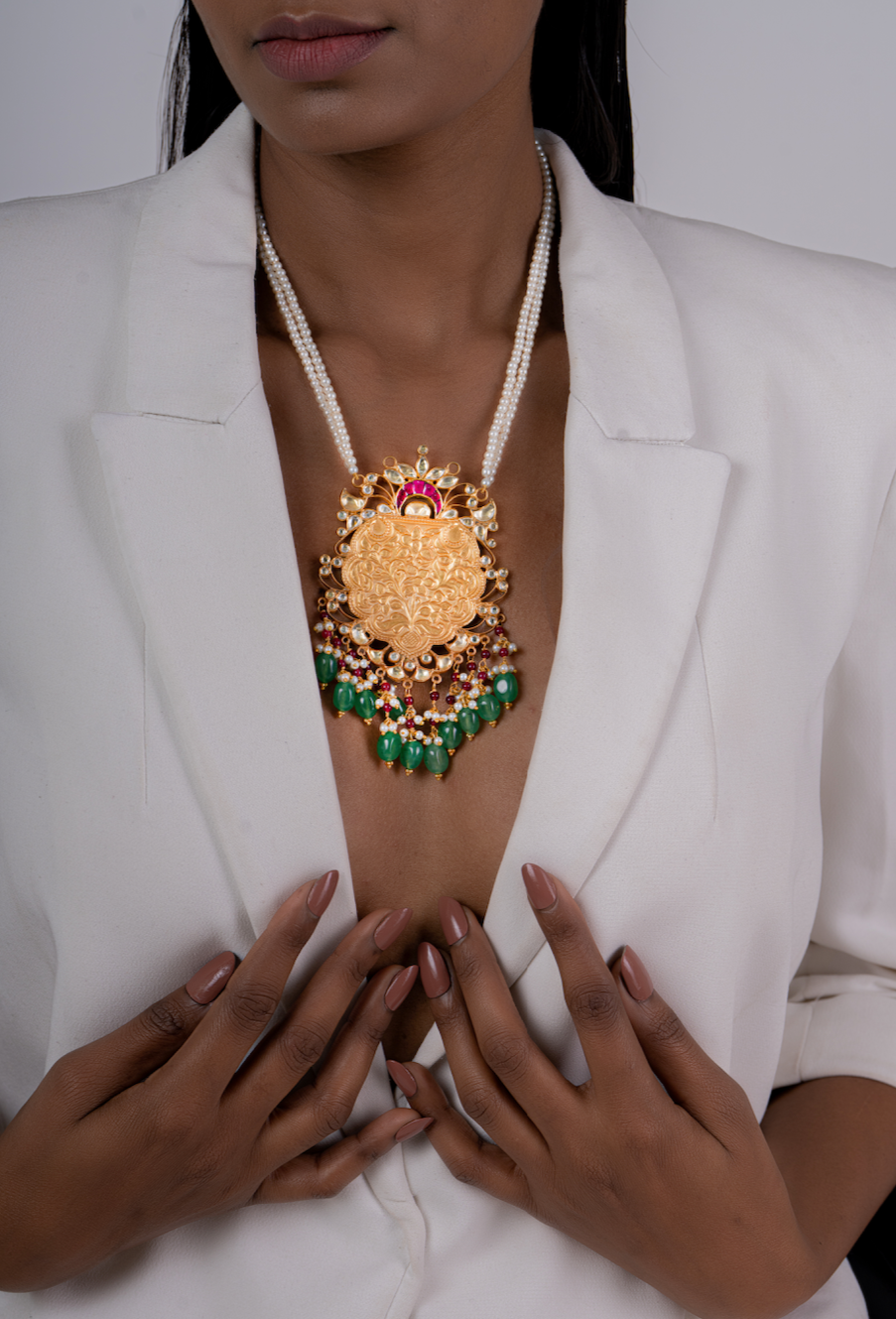 Silver Polki Raani Haar with Earrings