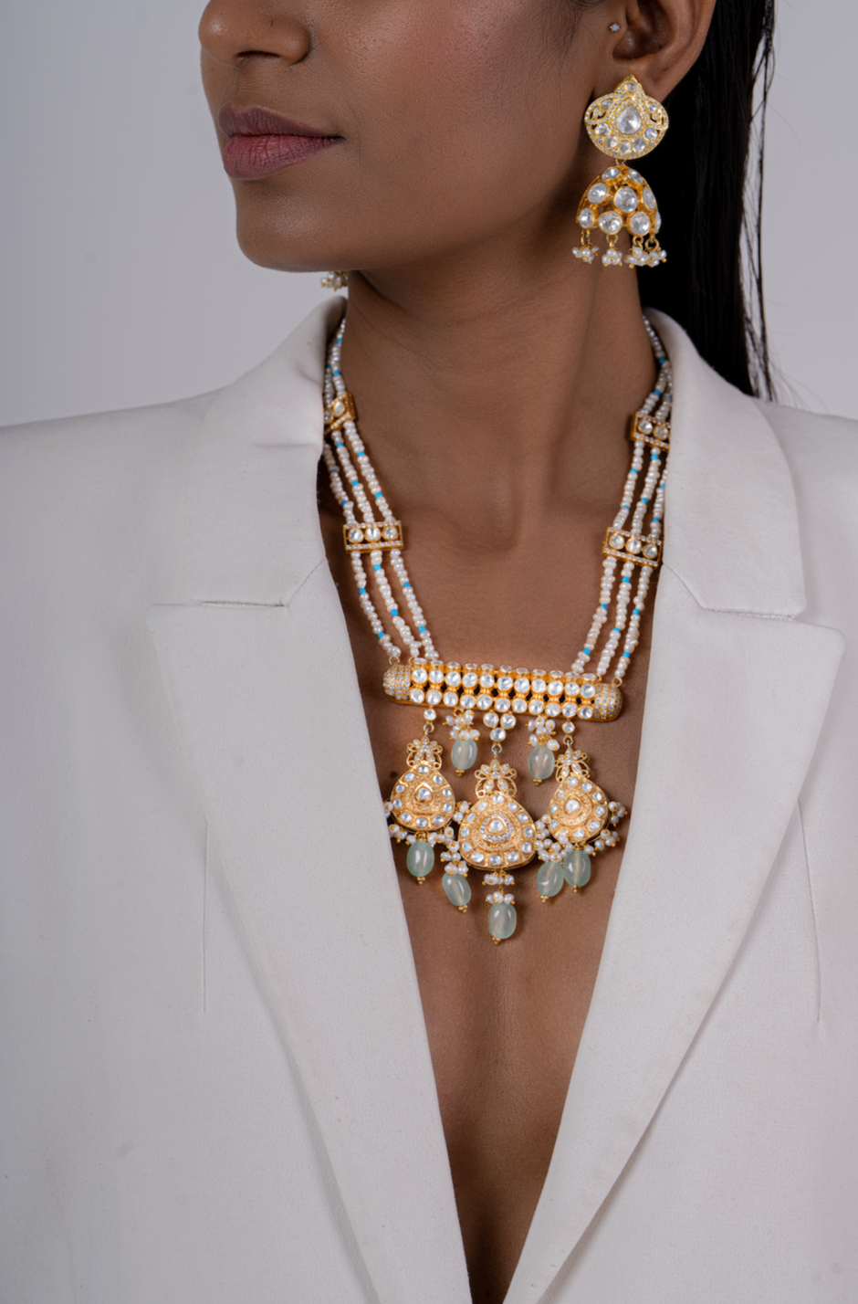 Silver Zinnia Polki Necklace