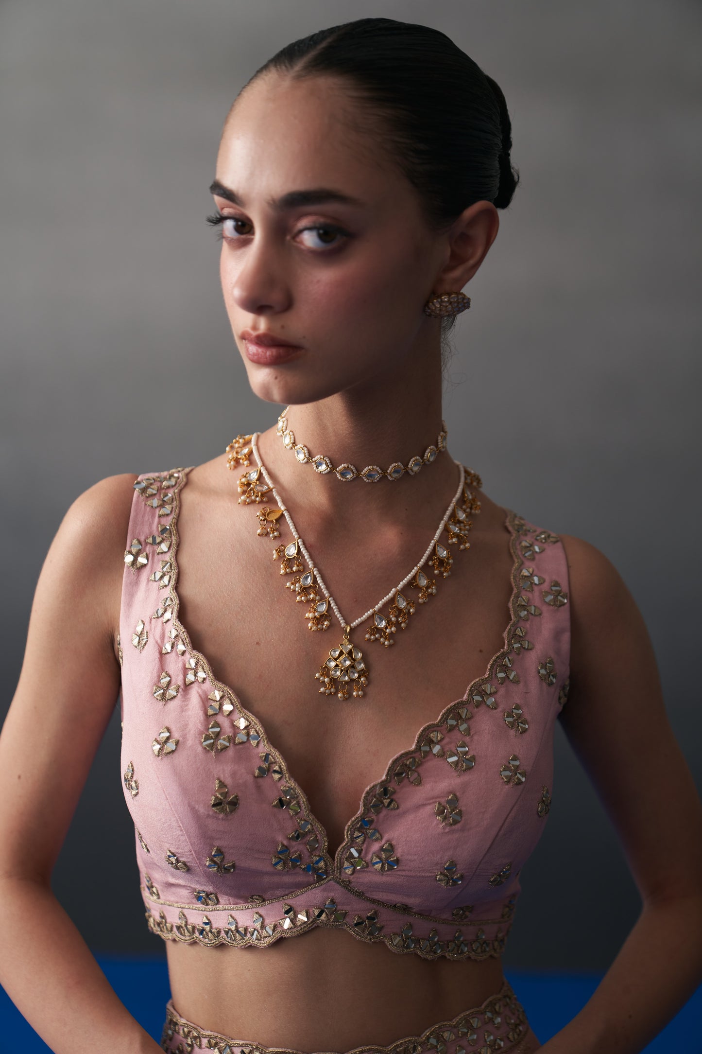 Chamani in white pearls