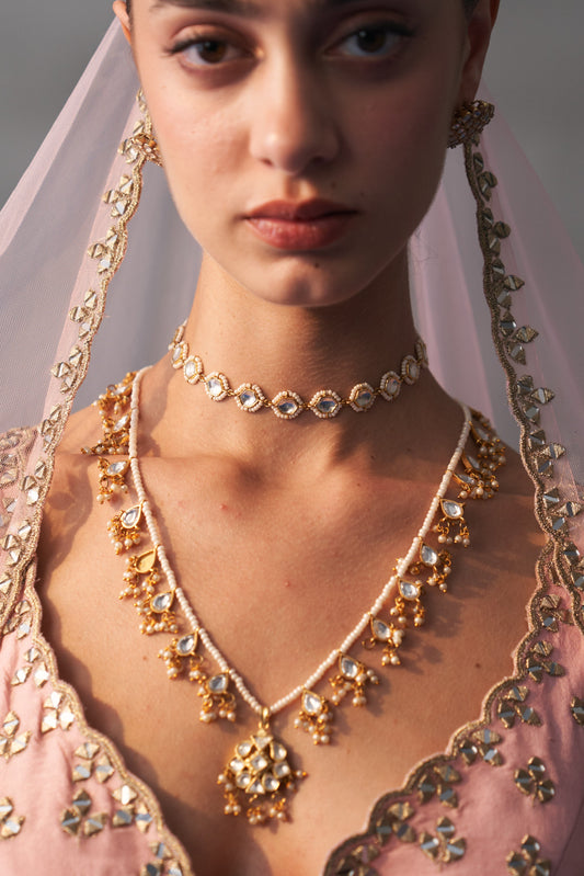 Chamani in white pearls