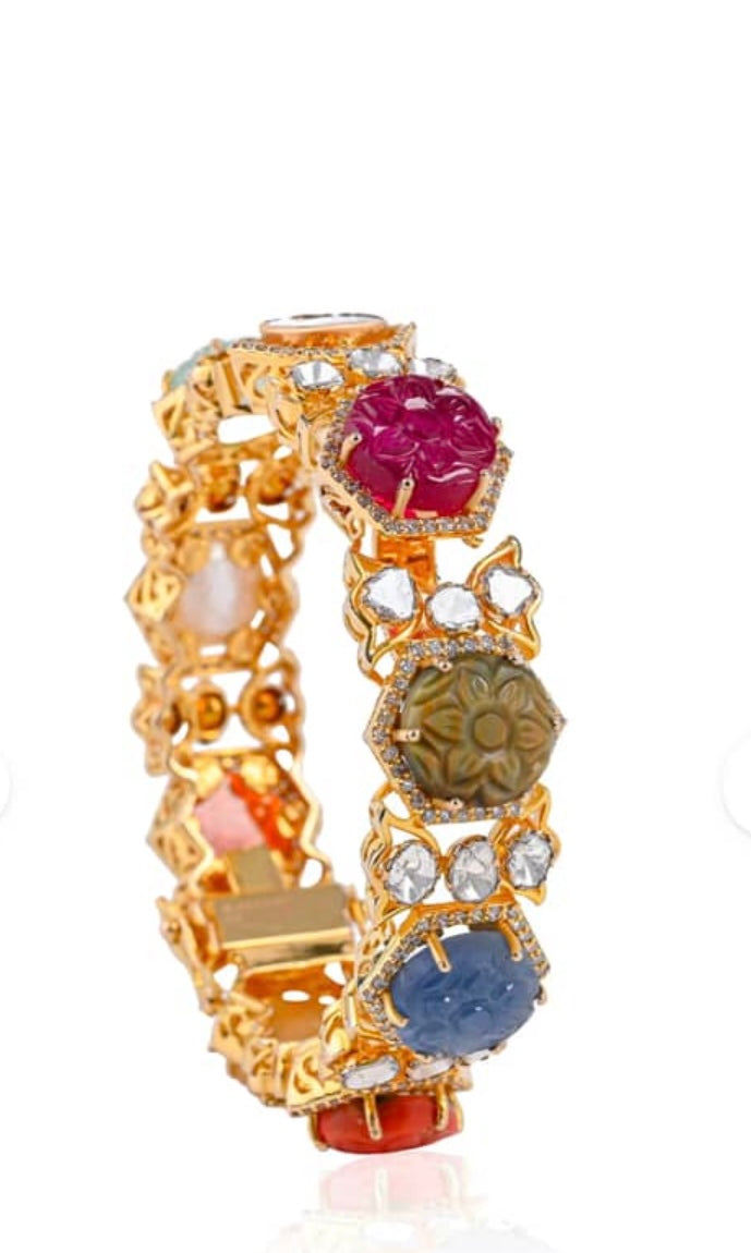 Silver Navratan Bangle