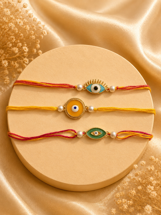 multi tone evil eye rakhi - set of 3