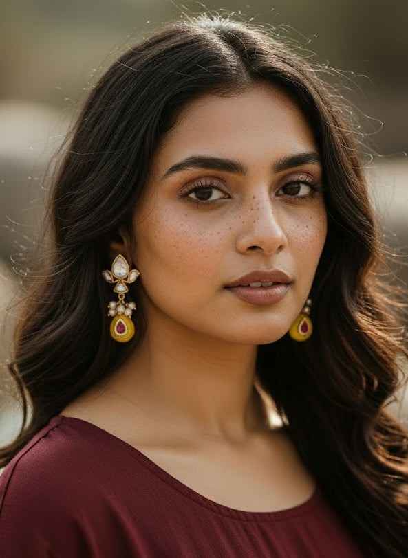 Silver Kamla Earring in yellow quartz