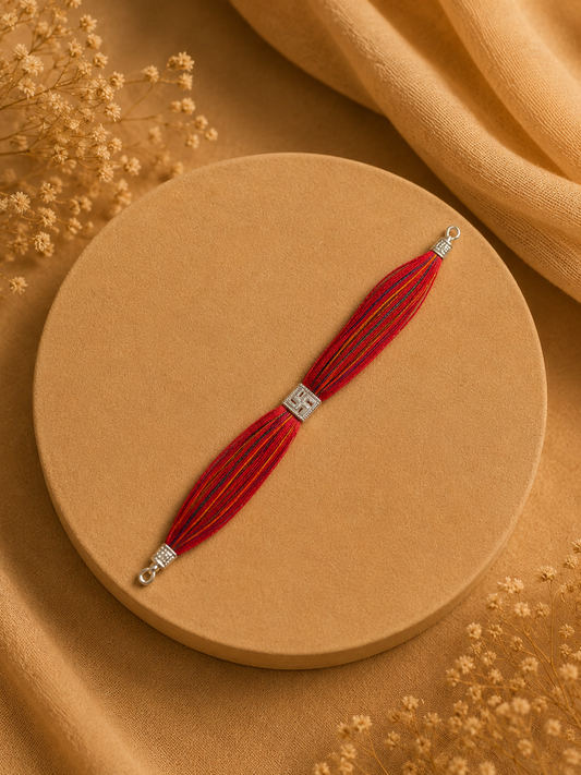 Silver swastik rakhi
