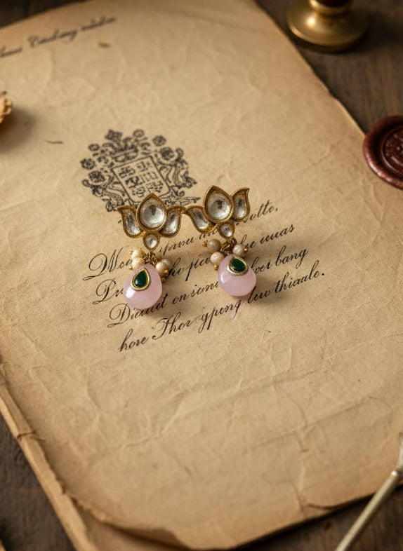 Silver Kamla Earring in pink quartz