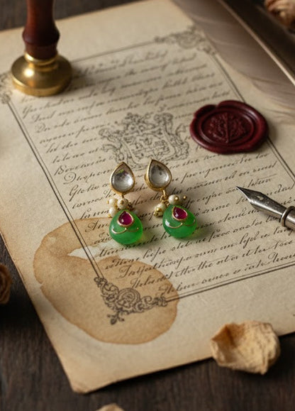 Silver Pear Earring in green quartz