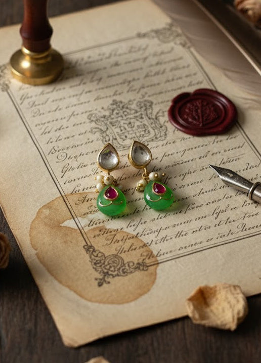 Silver Pear Earring in green quartz