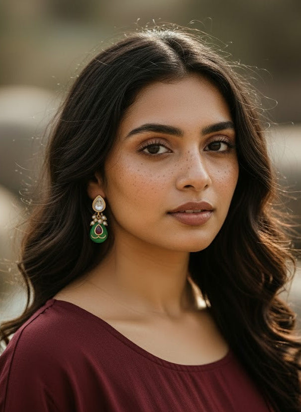 Silver Pear Earring in green quartz