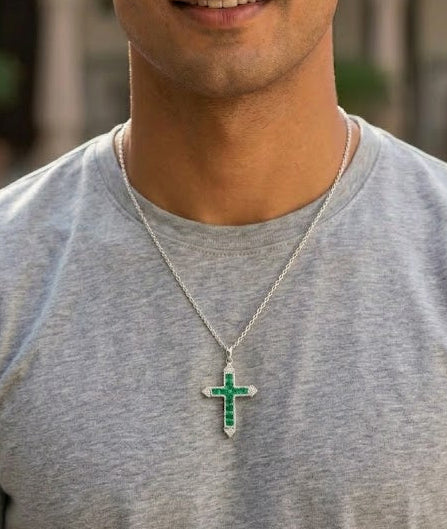 Silver Green Cross Pendant