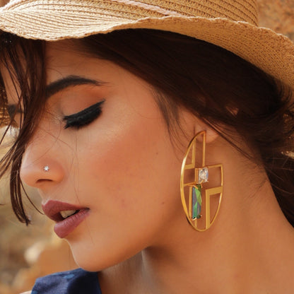 Gold Tone Crescent Scarabarus Earhoop