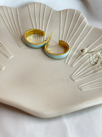 Silver Hoop Earrings In Blue Enamel