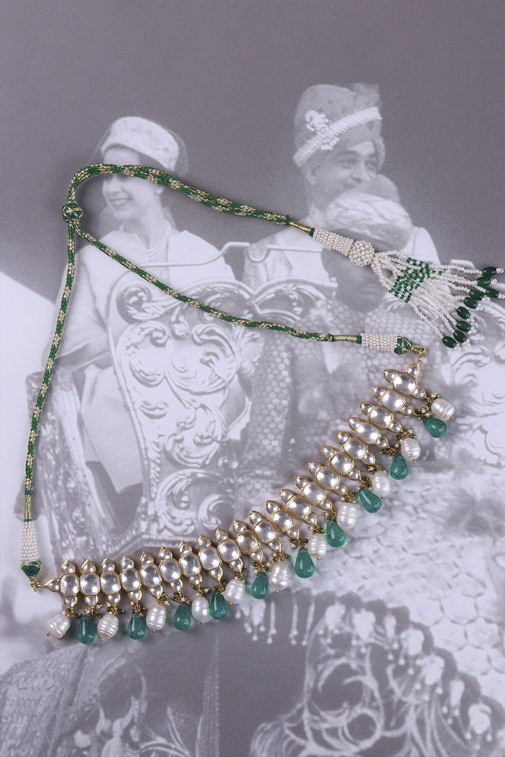 Silver Noori Polki Necklace Set with Earring