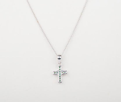 Silver Emerald Studded Cross Pendant
