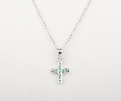 Silver Emerald Studded Cross Pendant