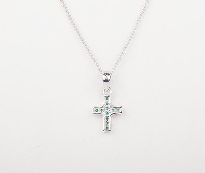 Silver Emerald Studded Cross Pendant
