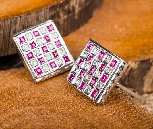 Silver Checkered Ruby Cufflink