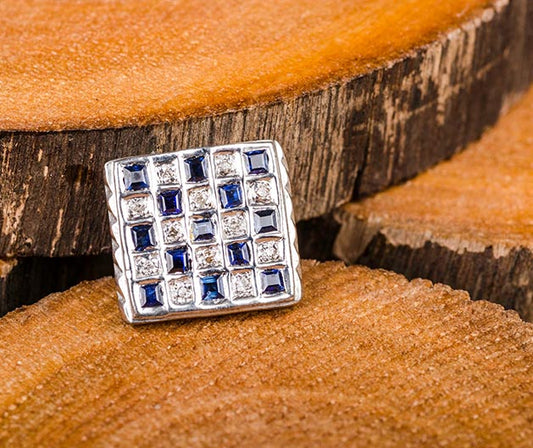 Silver Blue Checkered Cufflink