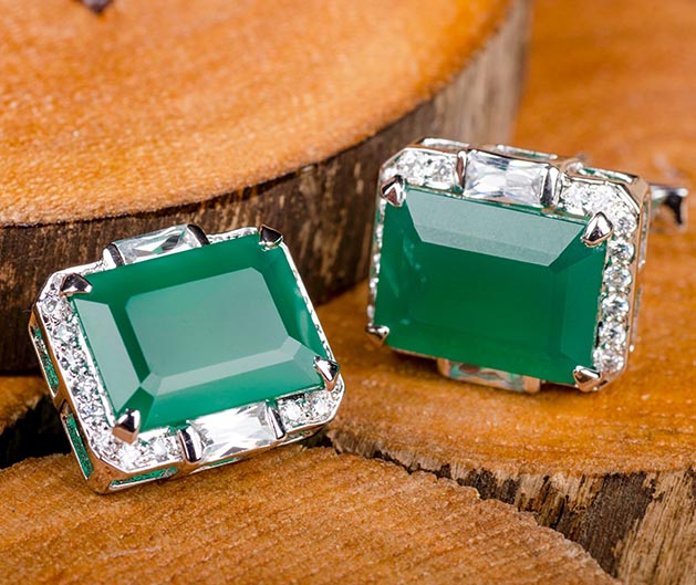 Silver Green Onyx Cufflink