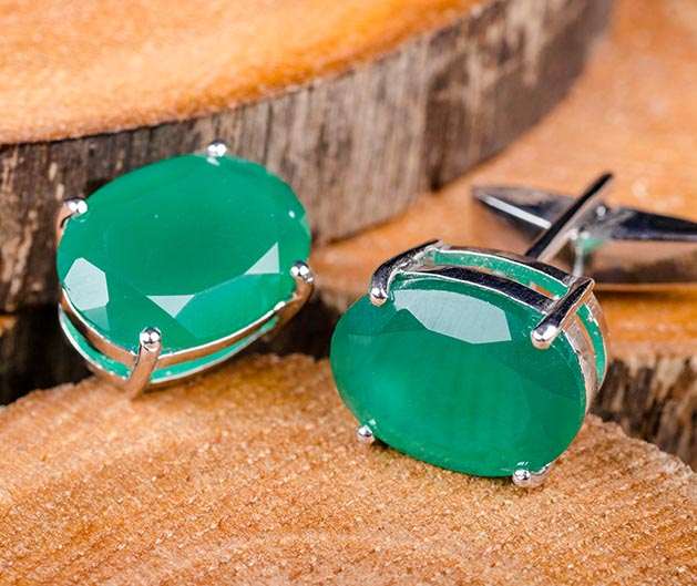 Silver Classic Green Onyx Cufflink