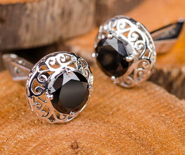 Silver Carved Black Onyx Cufflink